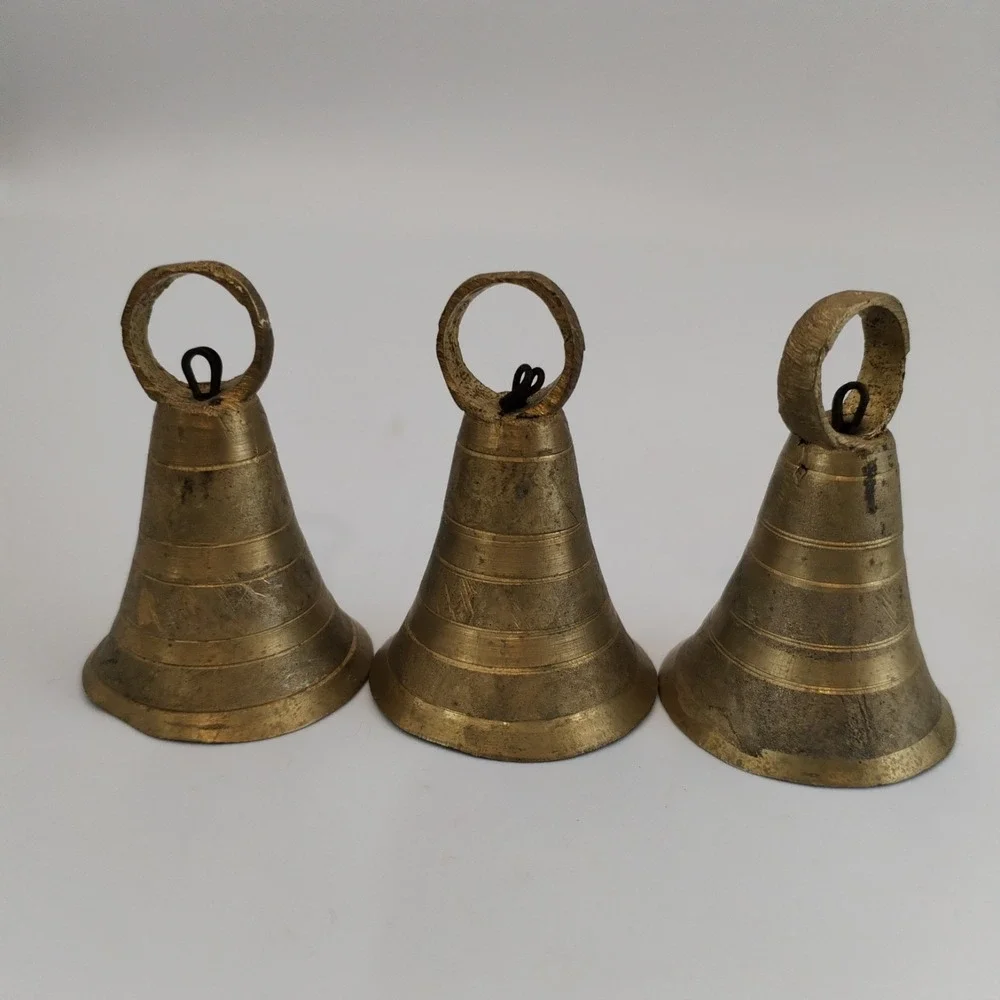Vintage Brass Bells Lot of 5 India Bell Cone & Domed Clapper Boho Decor